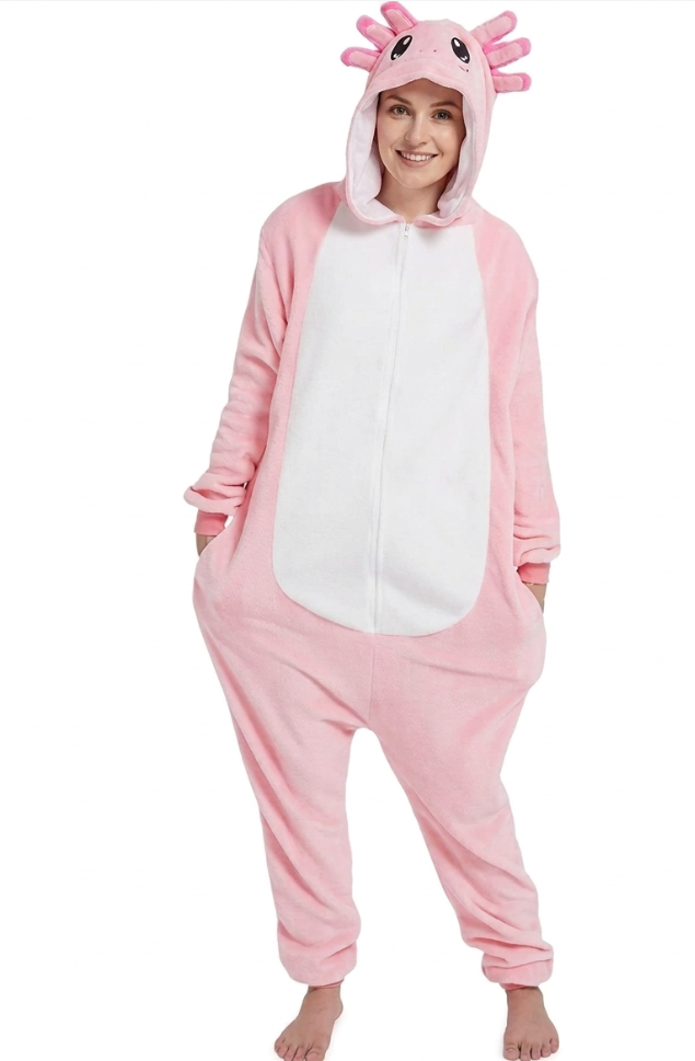 [Custom ] NUOLE Axolotl Kigurumi Onesie - Animal Cosplay Costume Pajamas for Halloween, Christmas, Easter, Adults & Kids