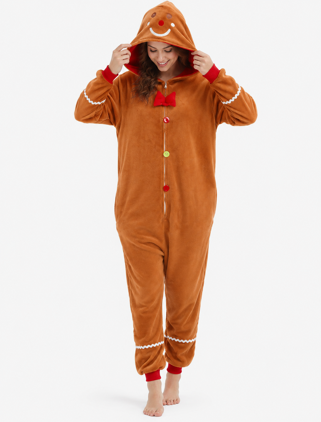 [Custom ] NUOLE Gingerbread Man Kigurumi Onesie - Cosplay Costume Pajamas for Halloween, Christmas, Easter, Adults & Kids