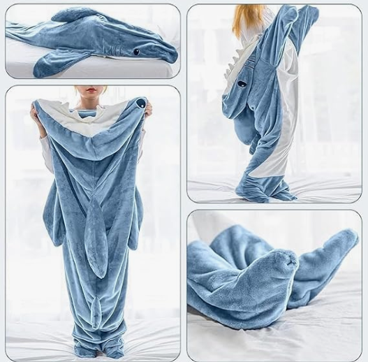 NUOLE Cozy Shark Wearable Blanket Hoodie - Plush Fleece Sleeping Bag Onesie for Adults & Kids