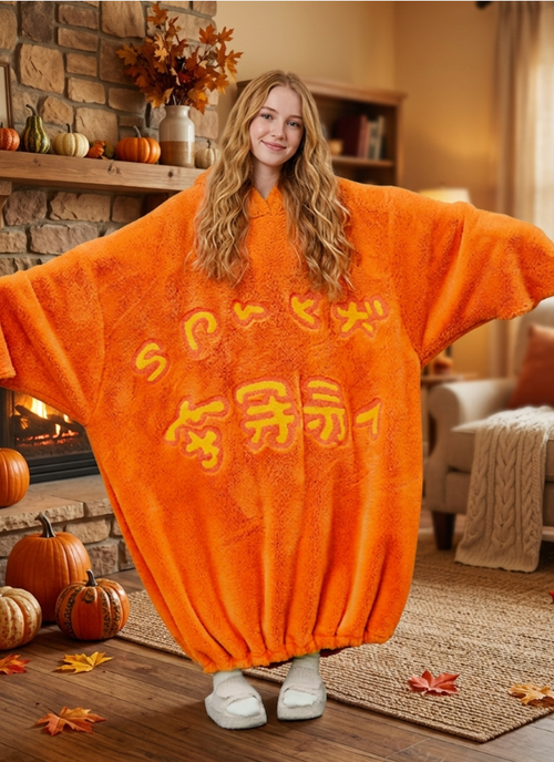 NUOLE Oversized Pumpkin Wearable Blanket Hoodie - Cozy Fleece Cocoon Loungewear for Halloween & Winter