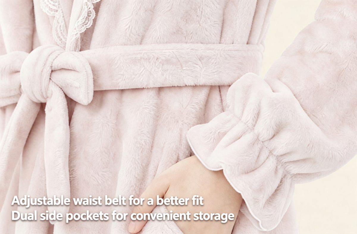 NUOLE Women's Snowflake Velvet Long Winter Bathrobe - Ruffle Trim Fleece Loungewear