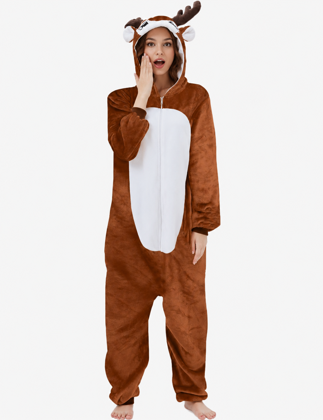 [Custom ] NUOLE Reindeer & Deer Kigurumi Onesie - Animal Cosplay Costume Pajamas for Halloween, Christmas, Easter, Adults & Kids
