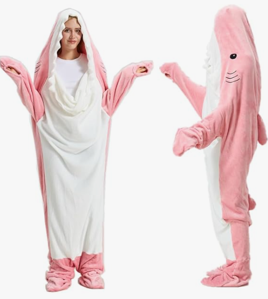NUOLE Cozy Shark Wearable Blanket Hoodie - Plush Fleece Sleeping Bag Onesie for Adults & Kids