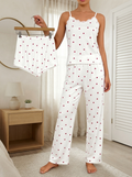 NUOLE Women's 3-Piece Heart Print Pajama Set - Lace Cami Top, Shorts & Pants Loungewear