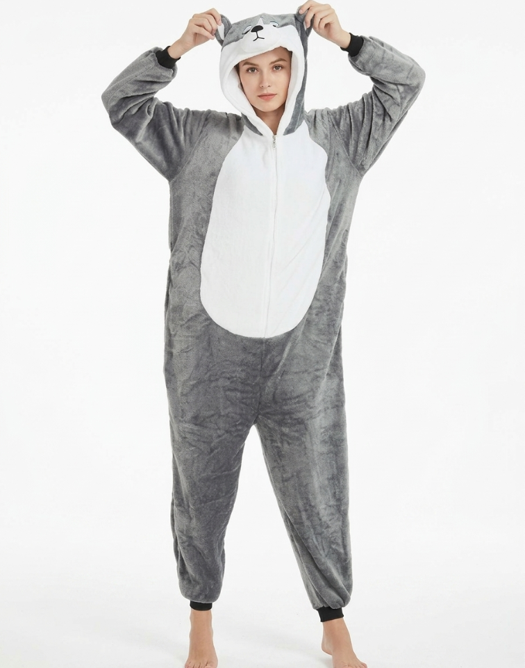 [Custom ] NUOLE Husky Kigurumi Onesie - Animal Cosplay Costume Pajamas for Halloween, Christmas, Easter, Adults & Kids