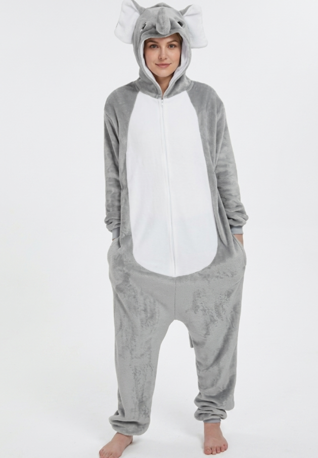 [Custom ] NUOLE Elephant Kigurumi Onesie - Animal Cosplay Costume Pajamas with Trunk & Ears for Halloween, Christmas, Easter, Adults & Kids