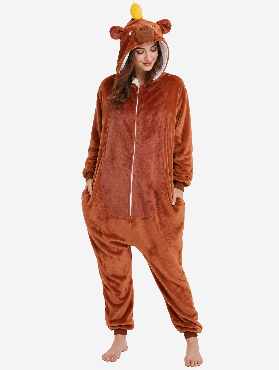 [Custom ] NUOLE Capybara Kigurumi Onesie - Animal Cosplay Costume Pajamas with Orange for Halloween, Christmas, Easter, Adults & Kids