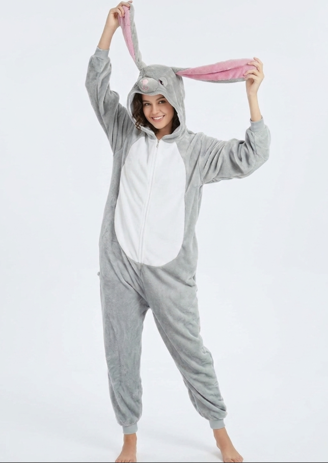 [Custom ] NUOLE Bunny Rabbit Kigurumi Onesie - Animal Cosplay Costume Pajamas with Long Floppy Ears for Halloween, Christmas, Easter, Adults & Kids