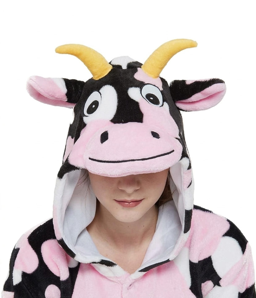 [Custom ] NUOLE Spotted Cow Kigurumi Onesie - Animal Cosplay Costume Pajamas with Horns & Tail for Halloween, Christmas, Easter, Adults & Kids