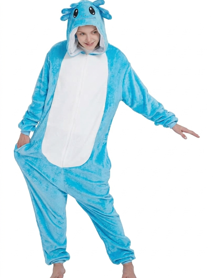 [Custom ] NUOLE Axolotl Kigurumi Onesie - Animal Cosplay Costume Pajamas for Halloween, Christmas, Easter, Adults & Kids