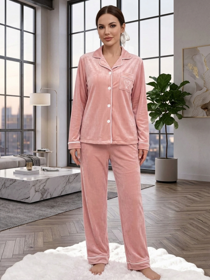 NUOLE Women's Plush Velour Pajama Set, Soft Warm Long Sleeve 2 Piece Loungewear Sleepwear
