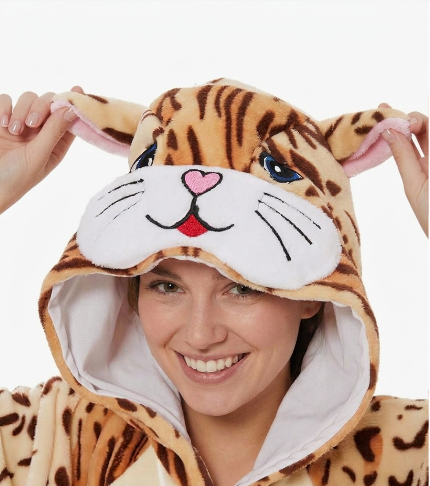 [Custom ] NUOLE Cat Kigurumi Onesie - Animal Cosplay Costume Pajamas with Ears & Tail for Halloween, Christmas, Easter, Adults & Kids
