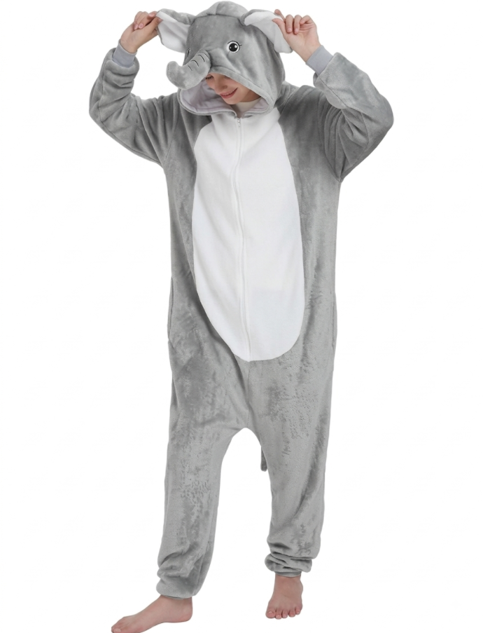 [Custom ] NUOLE Elephant Kigurumi Onesie - Animal Cosplay Costume Pajamas with Trunk & Ears for Halloween, Christmas, Easter, Adults & Kids