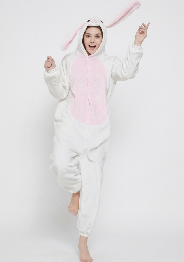 [Custom ] NUOLE Bunny Rabbit Kigurumi Onesie - Animal Cosplay Costume Pajamas with Long Floppy Ears for Halloween, Christmas, Easter, Adults & Kids