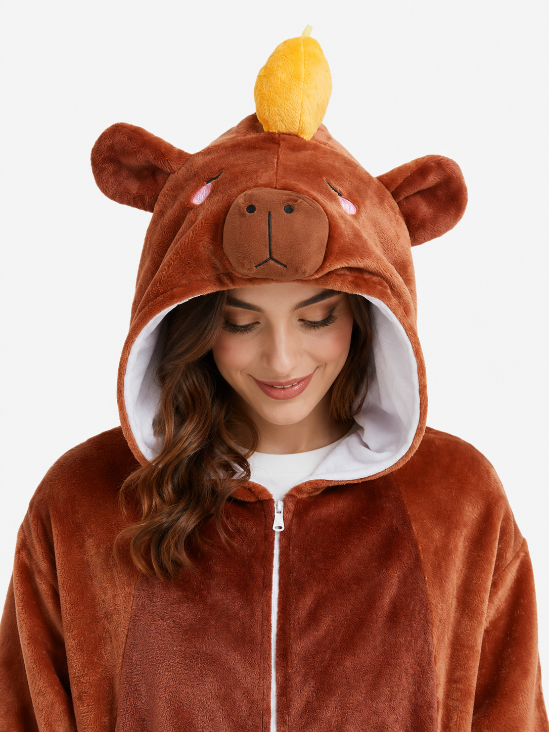 [Custom ] NUOLE Capybara Kigurumi Onesie - Animal Cosplay Costume Pajamas with Orange for Halloween, Christmas, Easter, Adults & Kids