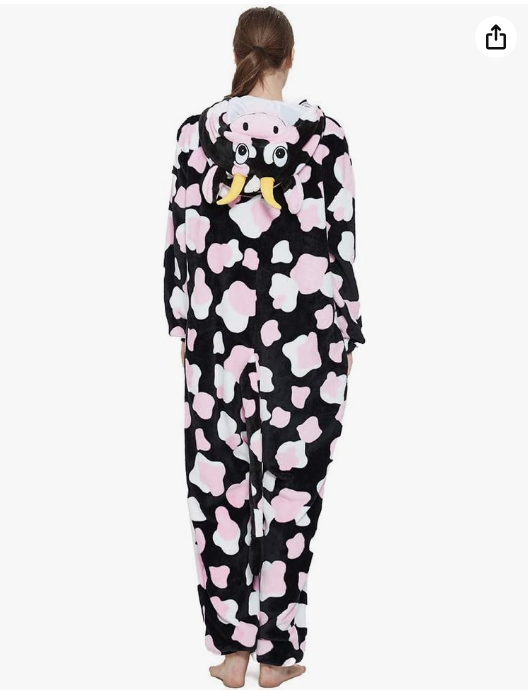 [Custom ] NUOLE Spotted Cow Kigurumi Onesie - Animal Cosplay Costume Pajamas with Horns & Tail for Halloween, Christmas, Easter, Adults & Kids