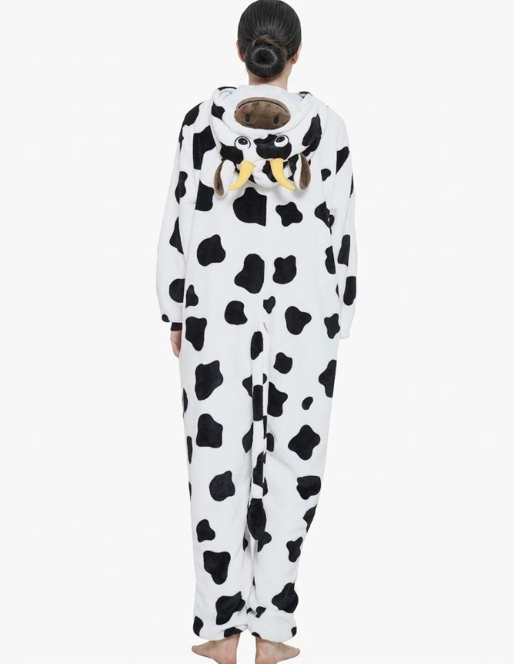 [Custom ] NUOLE Spotted Cow Kigurumi Onesie - Animal Cosplay Costume Pajamas with Horns & Tail for Halloween, Christmas, Easter, Adults & Kids