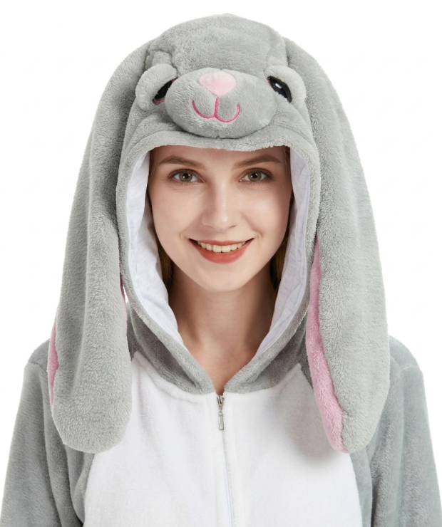 [Custom ] NUOLE Bunny Rabbit Kigurumi Onesie - Animal Cosplay Costume Pajamas with Long Floppy Ears for Halloween, Christmas, Easter, Adults & Kids