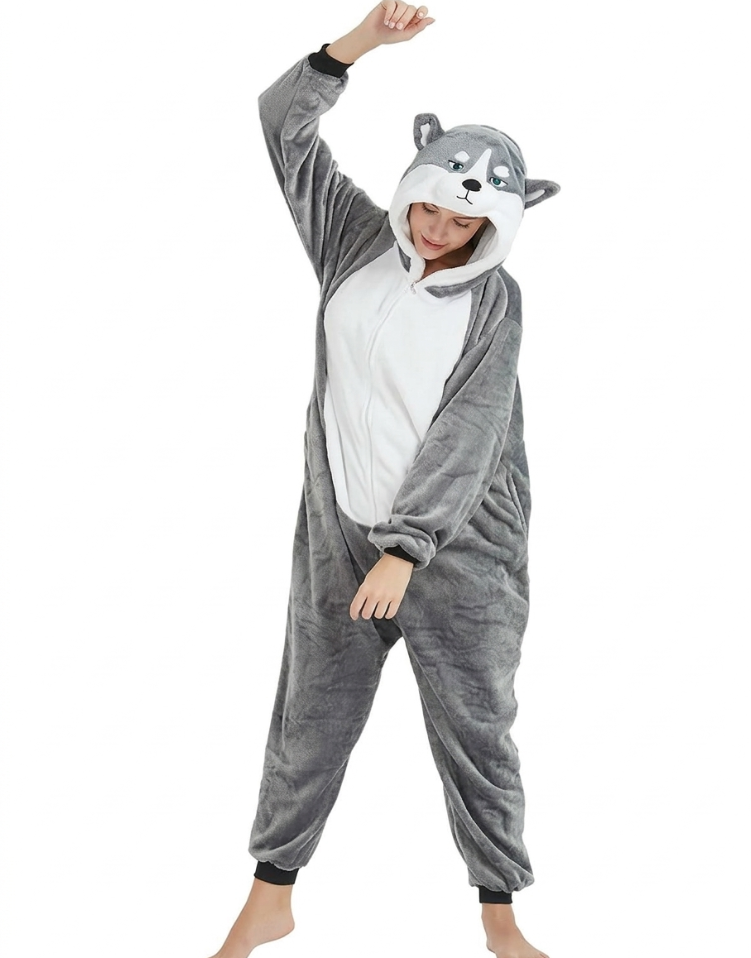[Custom ] NUOLE Husky Kigurumi Onesie - Animal Cosplay Costume Pajamas for Halloween, Christmas, Easter, Adults & Kids