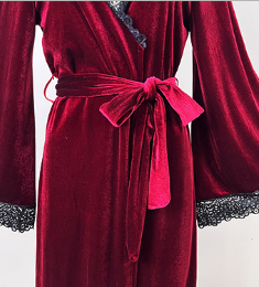 NUOLE Women's Flared Bell Sleeve Crushed Velvet Long Robe - Lace Trim Kimono Bathrobe