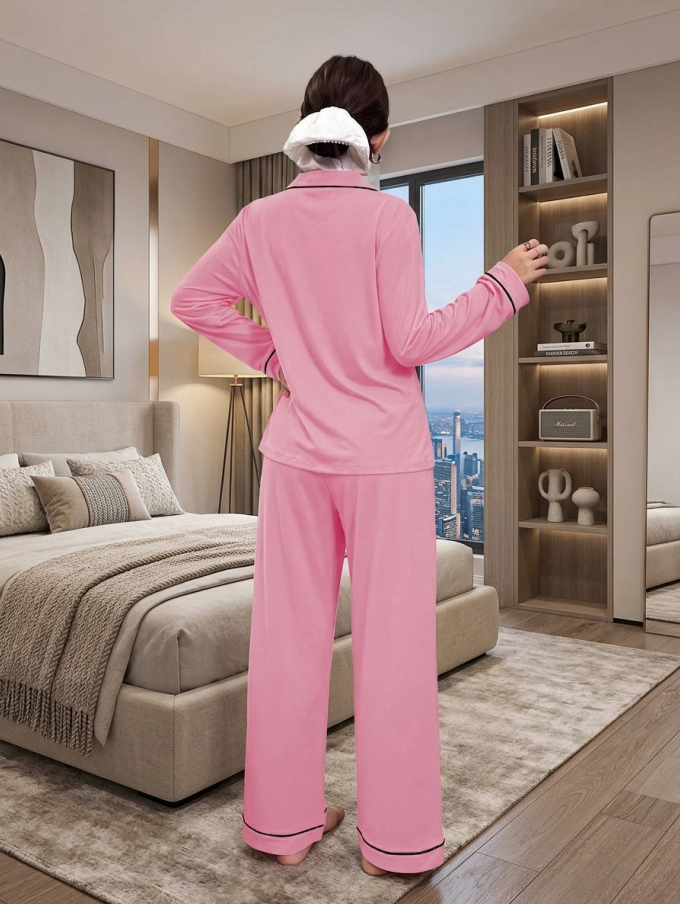 NUOLE Women's Soft Milk Silk Long Sleeve Pajama Set - Two-Piece Stretch Loungewear Sleepwear