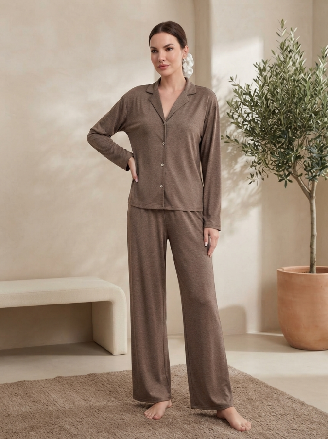 NUOLE Women's Colored Cotton Long Sleeve Pajama Set - Soft Two-Piece Loungewear SleepwearWomen's Colored Cotton Long Sleeve Pajama Set - Soft Two-Piece Loungewear Sleepwear