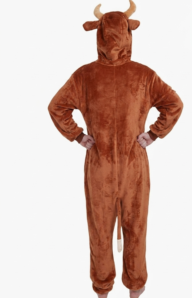 [Custom ] NUOLE Highland Cow Kigurumi Onesie - Scottish Cattle Animal Cosplay Costume Pajamas with Horns for Halloween, Christmas, Adults & Kids