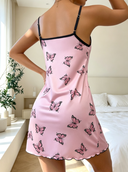 NUOLE Women's Butterfly Print Slip Nightdress - Soft Milk Silk Cami Nightgown