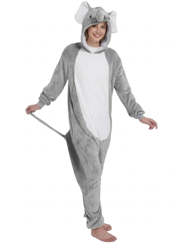 [Custom ] NUOLE Elephant Kigurumi Onesie - Animal Cosplay Costume Pajamas with Trunk & Ears for Halloween, Christmas, Easter, Adults & Kids