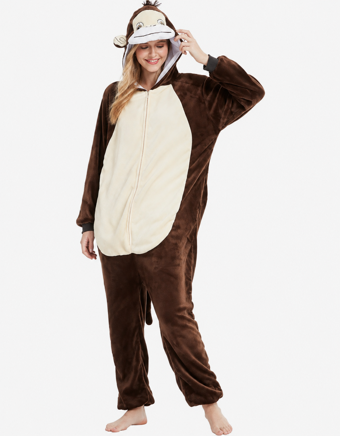 [Custom ] NUOLE Monkey Kigurumi Onesie - Animal Cosplay Costume Pajamas with Ears & Tail for Halloween, Christmas, Easter, Adults & Kids