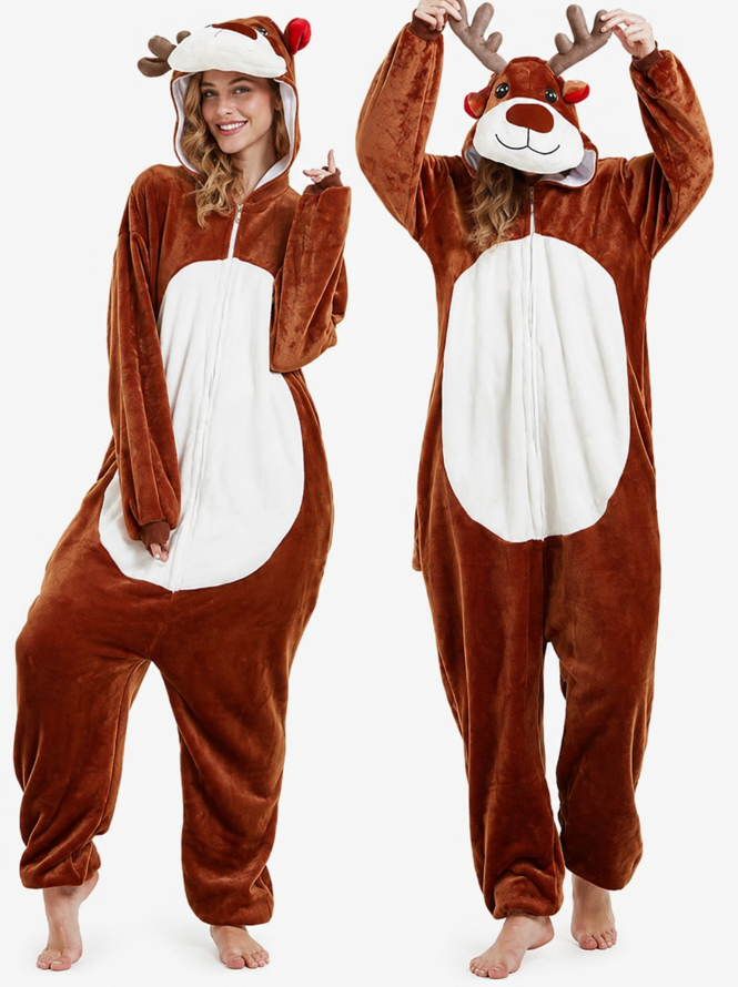 [Custom ] NUOLE Reindeer & Deer Kigurumi Onesie - Animal Cosplay Costume Pajamas for Halloween, Christmas, Easter, Adults & Kids