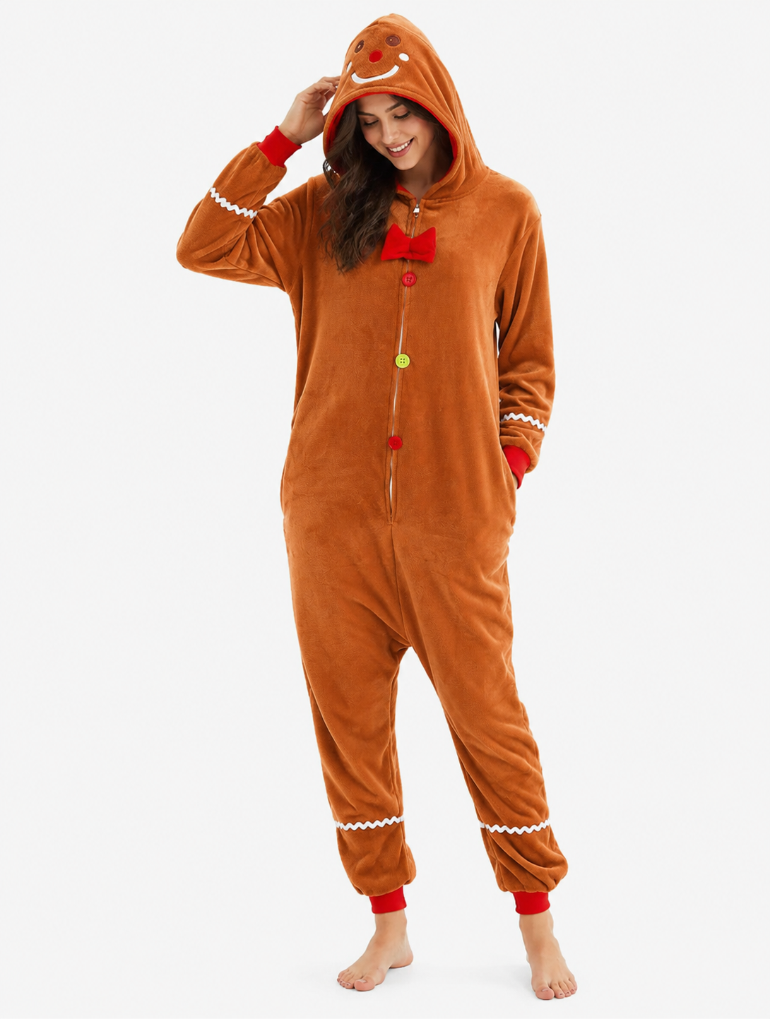 [Custom ] NUOLE Gingerbread Man Kigurumi Onesie - Cosplay Costume Pajamas for Halloween, Christmas, Easter, Adults & Kids