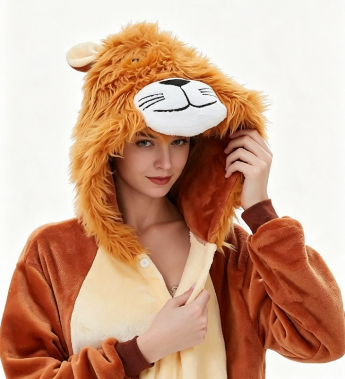 [Custom ] NUOLE Lion Kigurumi Onesie - Animal Cosplay Costume Pajamas for Halloween, Christmas, Easter, Adults & Kids