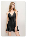 NUOLE Women's 100% Mulberry Silk Slip Nightdress - Lace V-Neck Cami Nightgown