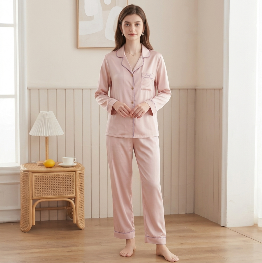 NUOLE Women's 100% Mulberry Silk Long Sleeve Pajama Set - Classic Button Down Loungewear