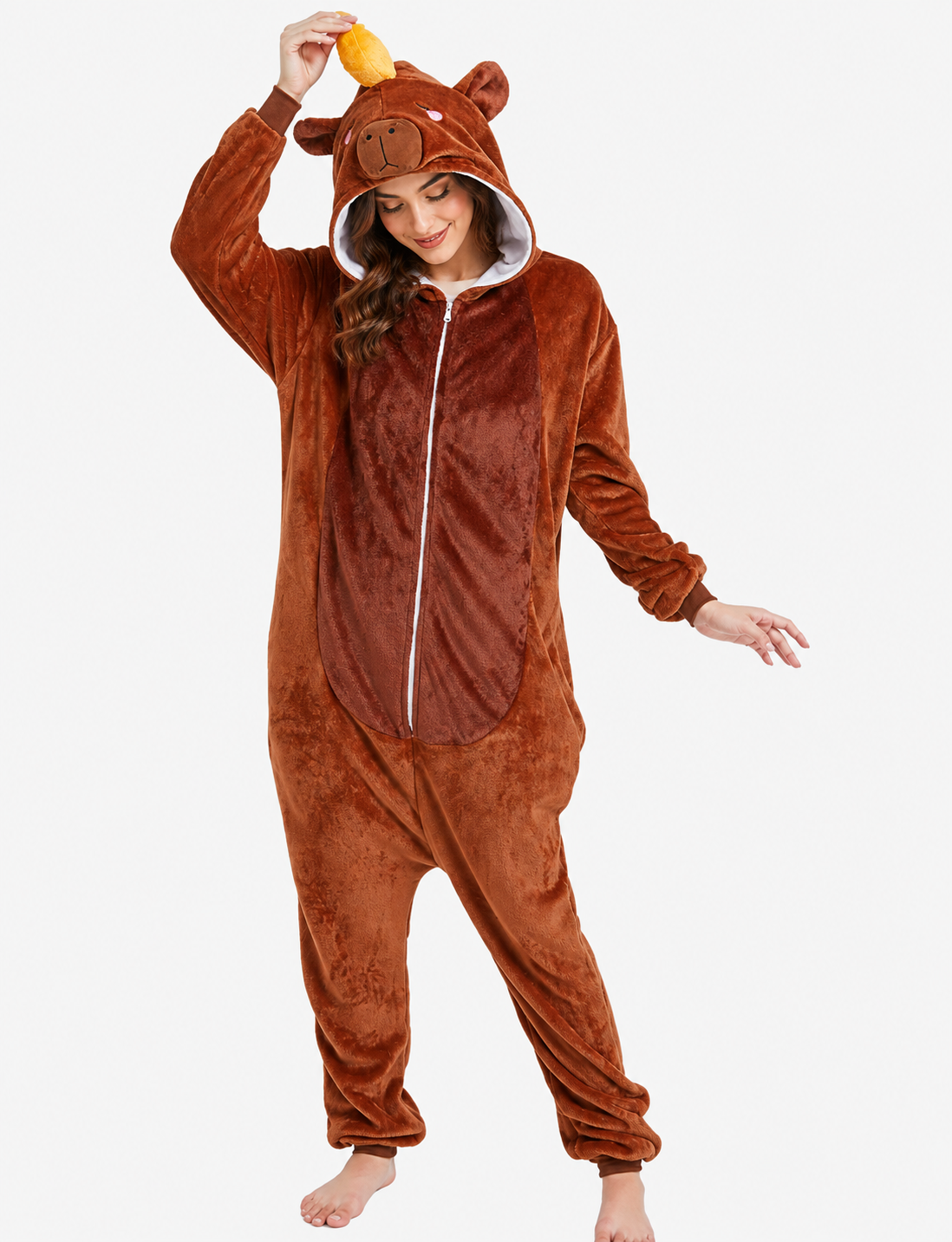 [Custom ] NUOLE Capybara Kigurumi Onesie - Animal Cosplay Costume Pajamas with Orange for Halloween, Christmas, Easter, Adults & Kids