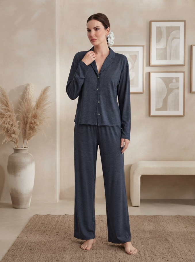 NUOLE Women's Colored Cotton Long Sleeve Pajama Set - Soft Two-Piece Loungewear SleepwearWomen's Colored Cotton Long Sleeve Pajama Set - Soft Two-Piece Loungewear Sleepwear