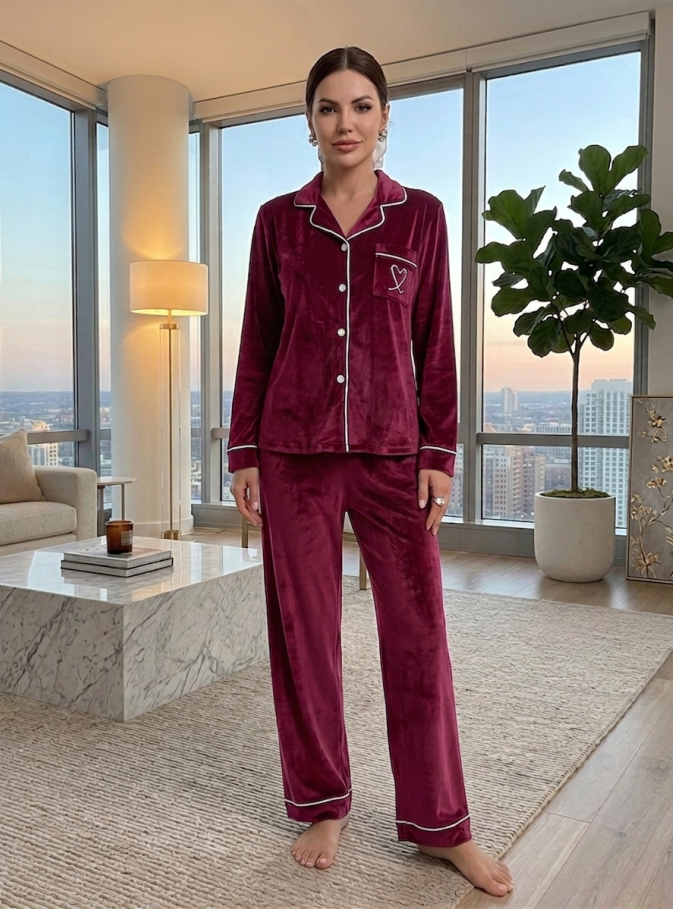 NUOLE Women's Plush Velour Pajama Set, Soft Warm Long Sleeve 2 Piece Loungewear Sleepwear
