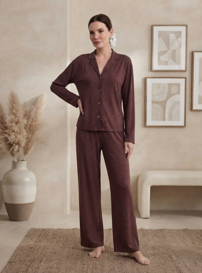 NUOLE Women's Colored Cotton Long Sleeve Pajama Set - Soft Two-Piece Loungewear SleepwearWomen's Colored Cotton Long Sleeve Pajama Set - Soft Two-Piece Loungewear Sleepwear