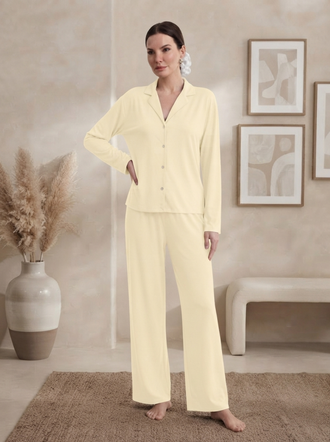 NUOLE Women's Colored Cotton Long Sleeve Pajama Set - Soft Two-Piece Loungewear SleepwearWomen's Colored Cotton Long Sleeve Pajama Set - Soft Two-Piece Loungewear Sleepwear
