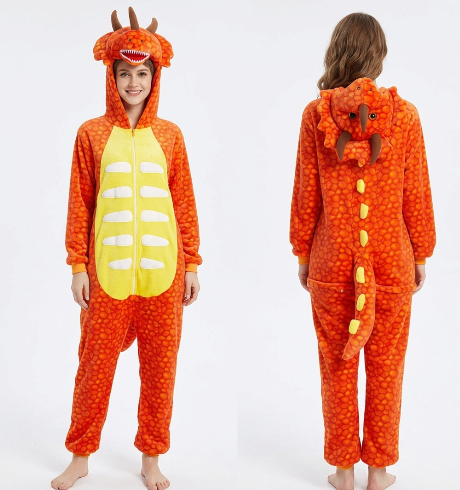 [Custom ] NUOLE Triceratops Dinosaur Kigurumi Onesie - Animal Cosplay Costume Pajamas with Horns & Spikes for Halloween, Christmas, Easter, Adults & Kids