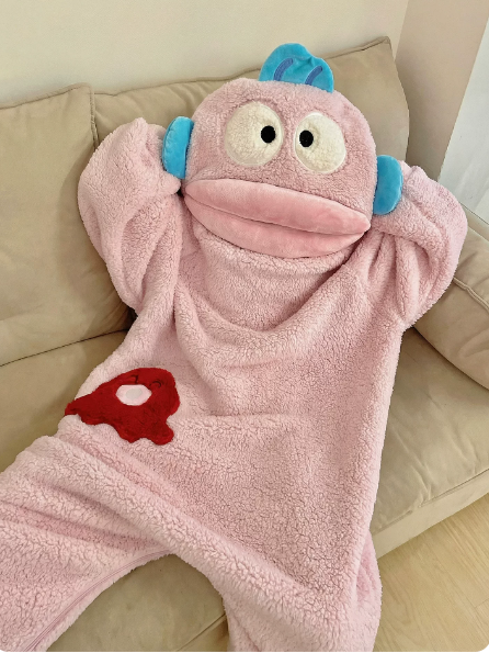 NUOLE Big Mouth Fish Monster Kigurumi Onesie - Cosplay Costume Pajamas with Pink Lips & Octopus Pocket for Halloween, Adults & Kids