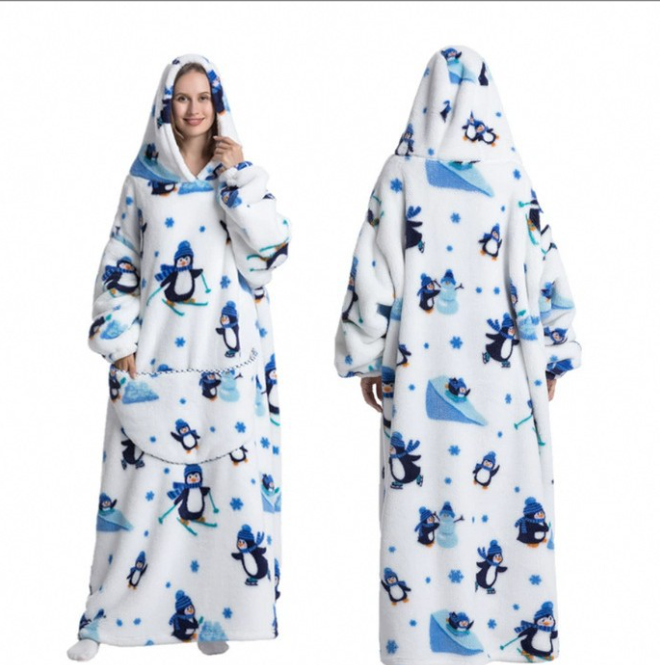 NUOLE Oversized Wearable Blanket Hoodie - Double Layer Flannel Sherpa Fleece Loungewear