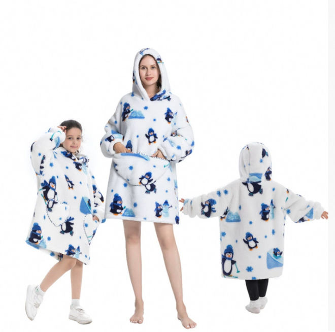 NUOLE Oversized Wearable Blanket Hoodie - Double Layer Flannel Sherpa Fleece Loungewear