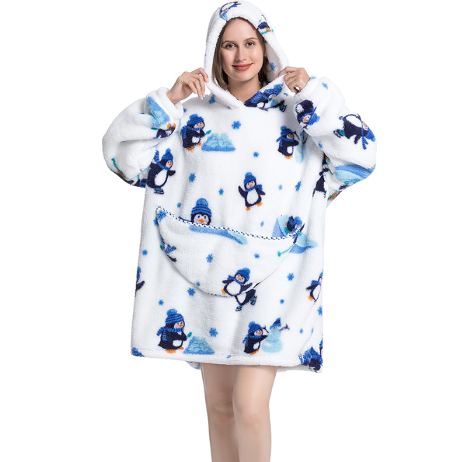 NUOLE Oversized Wearable Blanket Hoodie - Double Layer Flannel Sherpa Fleece Loungewear