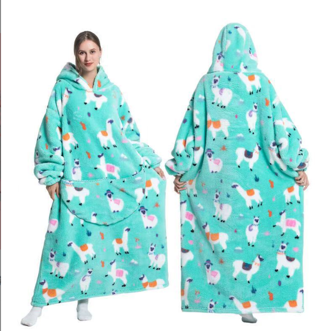 NUOLE Oversized Wearable Blanket Hoodie - Double Layer Flannel Sherpa Fleece Loungewear
