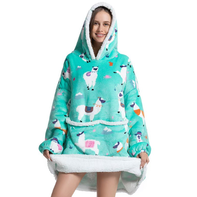 NUOLE Oversized Wearable Blanket Hoodie - Double Layer Flannel Sherpa Fleece Loungewear
