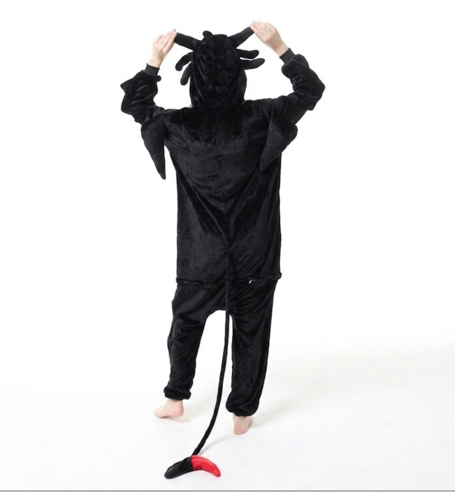 [Custom ] NUOLE Black Dragon Kigurumi Onesie - Animal Cosplay Costume Pajamas with Wings & Tail for Halloween, Christmas, Easter, Adults & Kids