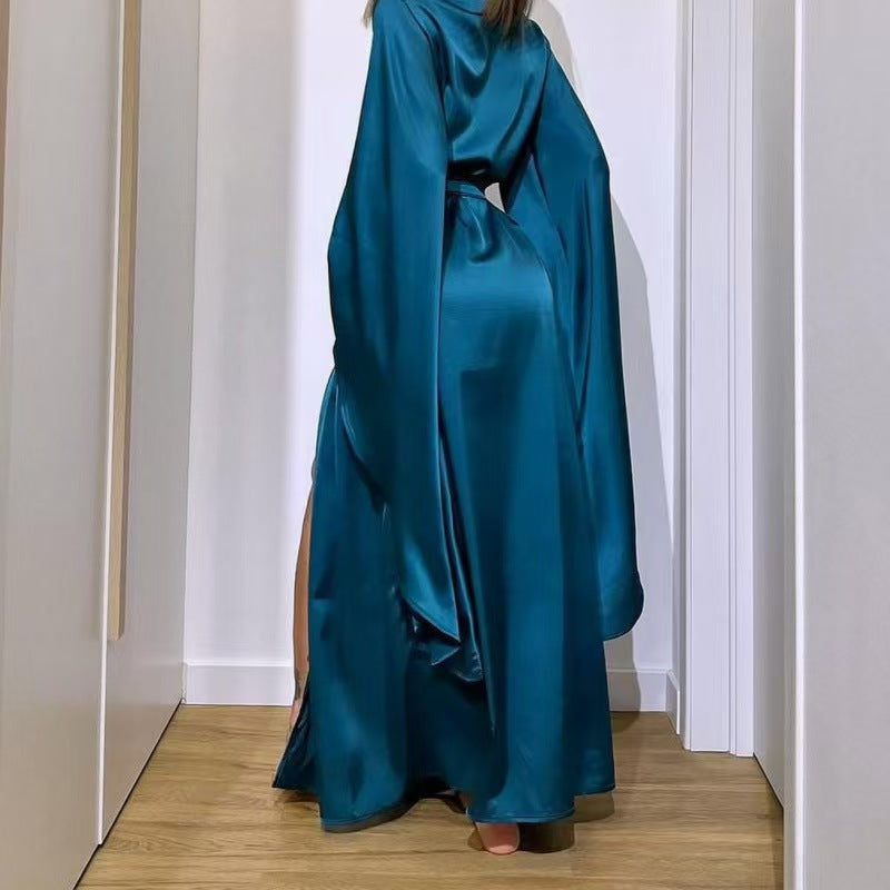 NUOLE Women's Long Satin Kimono Robe - Liquid Smooth Loungewear Bathrobe