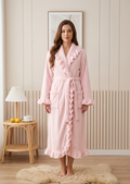 NUOLE Women's Plush Coral Fleece Ruffle Trim Long Bathrobe - Thick Winter Loungewear